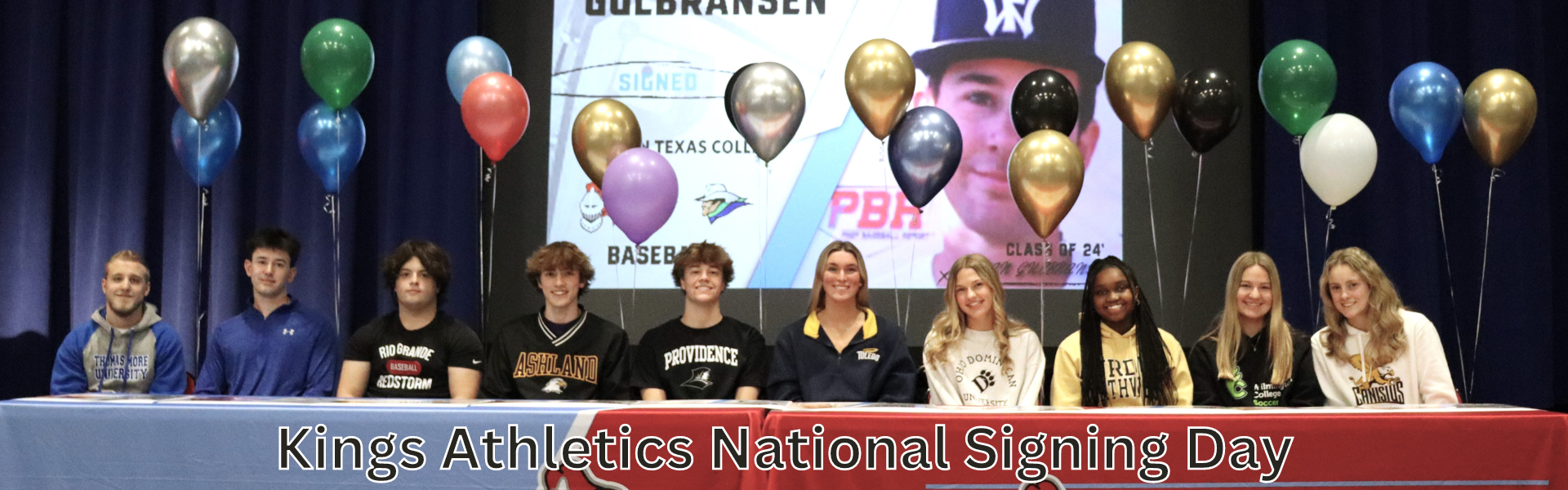 Picture of ten Kings High School student athletes who signed their letters of intent to play collegiate sports